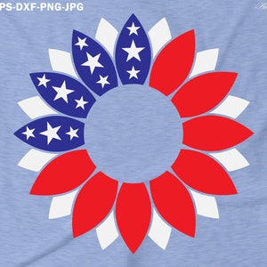 4th de julio svg, Girasol Monogram Svg, cuarto de julio svg, svg patriótico, bandera americana svg, monograma svg, usa bandera svg, monograma de girasol