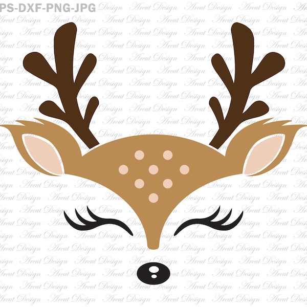 Cute Reindeer Face Svg, Reindeer Face Svg, Reindeer SVG, Girl Reindeer, Svg Eps Dxf Png Jpg Files For Cricut and Silhouette Came, cliparto