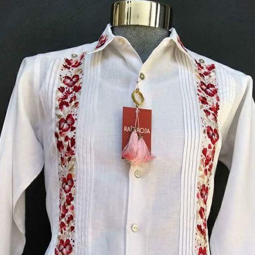 Red Embroidery Mexican Guayabera - Etsy