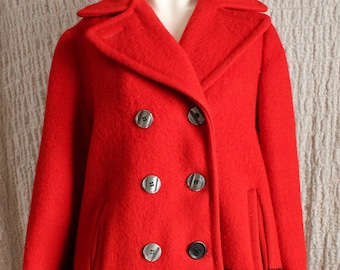 Vintage Authentic HUDSON'S BAY Red & Black Wool Blanket Coat 3 1/2 point