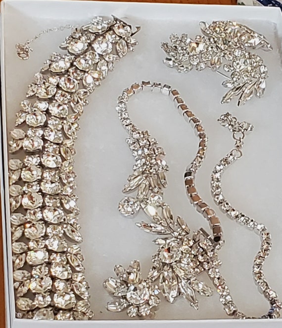 Vintage SIGNED SHERMAN Ice Crystals Necklace, Ear… - image 2