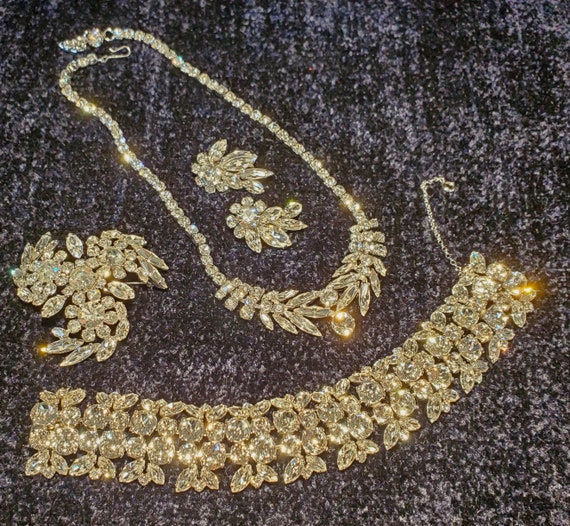 Vintage SIGNED SHERMAN Ice Crystals Necklace, Ear… - image 5