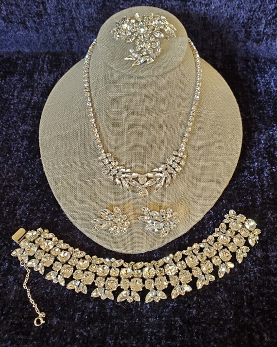 Vintage SIGNED SHERMAN Ice Crystals Necklace, Ear… - image 1