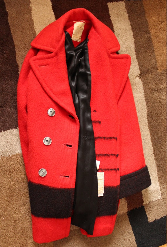 Vintage Authentic HUDSON'S BAY Red & Black Wool B… - image 4