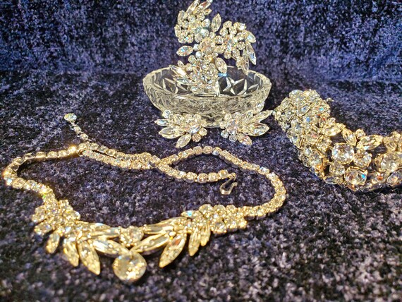 Vintage SIGNED SHERMAN Ice Crystals Necklace, Ear… - image 3