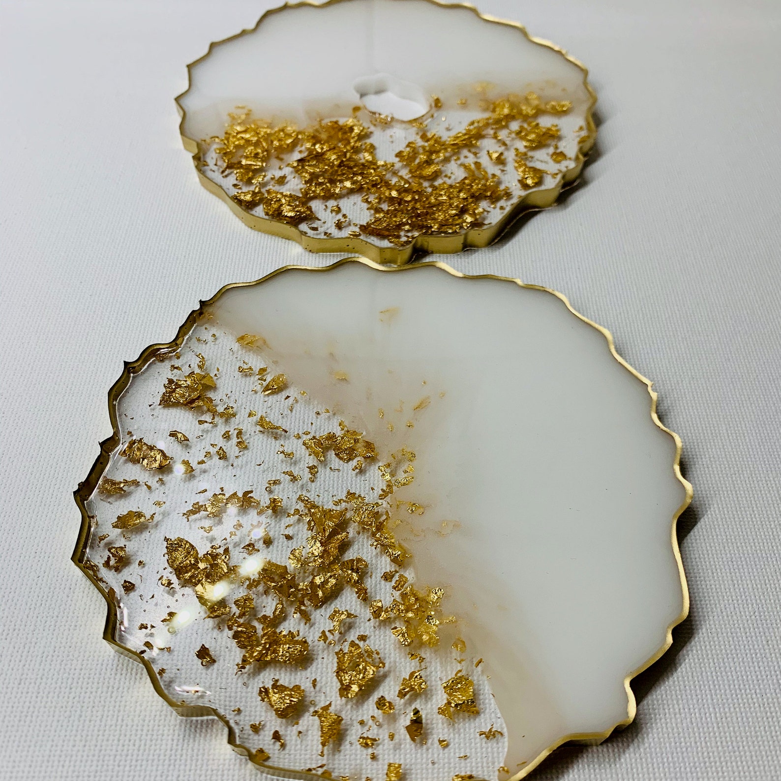 White and Gold Coasters Resin Coasters Gold and White Etsy