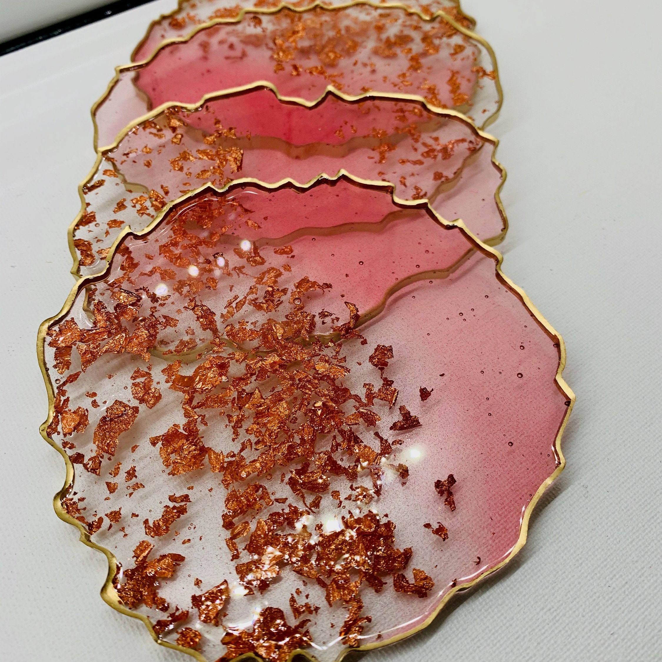 Resin coasters Coaster set Pink resin coasters Pink gold Etsy