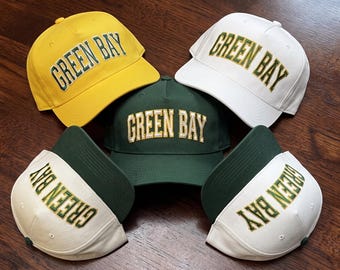 Custom Green Bay Embroidered Hat - Personalized Trucker Snapback - Retro Arched Two Tone Adjustable Cap