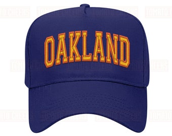Custom Oakland Embroidered Trucker Hat - Personalized Retro Arched Block Snapback Cap