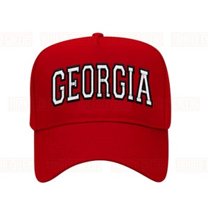 Georgia Hat -  Custom Embroidered Cap State Retro Block Black Red White Snapback Hat - Fast Ship Gift
