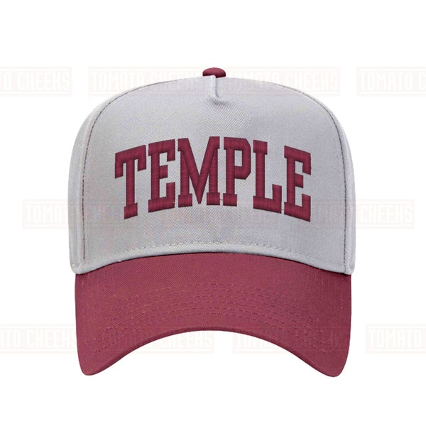 Temple Two Tone Hat -  Custom Embroidered Cap Retro Block Snapback Hat - Fast Ship Gift