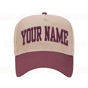 Custom Hat Embroidered Any Name Your Name City State School  - Personalized 2 Tone Retro Arched Block Snapback Cap - Fast Ship