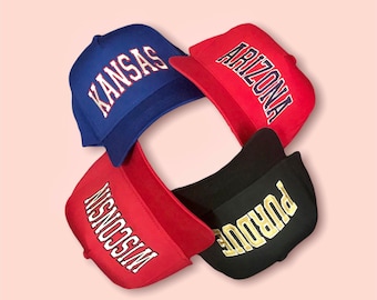Custom University Embroidered Hat - Personalized College School Retro Arched Block Snapback Cap