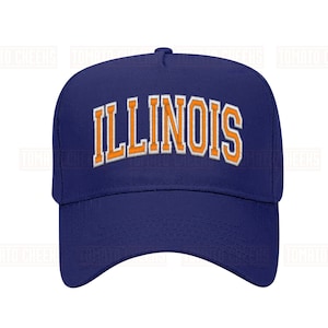 May include: A navy blue baseball cap with an orange and white embroidered "ILLINOIS" logo.