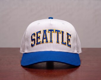 Custom Seattle Embroidered Trucker Hat - Personalized Adjustable Snapback Retro Arched Block Cap