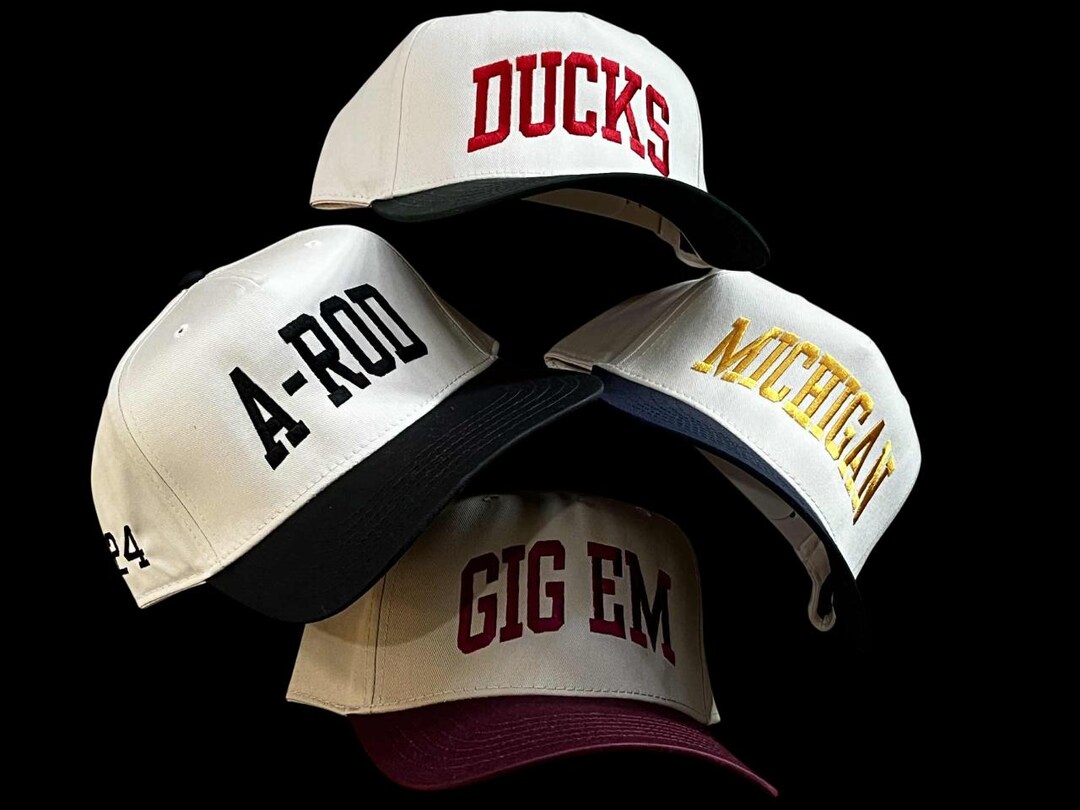 Text Hats Custom Text Hat, Embroidered Athletic Block Personalized Cap, 2 Tone ...