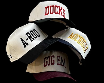 Custom Text Hat, Embroidered Athletic Block Personalized Cap, 2 Tone Retro Adjustable Cap