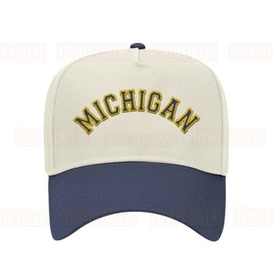 Michigan Two Tone Hat -  Custom University Cap State Retro Block Snapback Hat - Fast Ship Gift