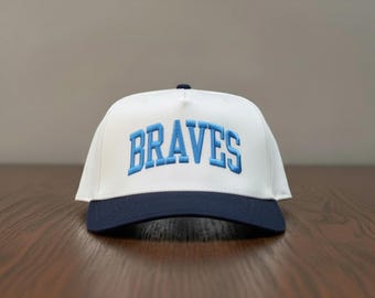 Custom Braves Embroidered Hat - Personalized Trucker Snapback - Retro Arched Block Two Tone Adjustable Cap