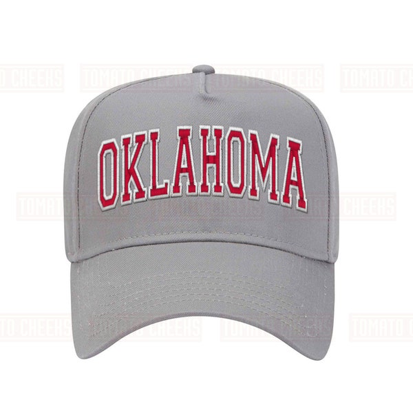 Oklahoma Embroidered Hat -  Sooner State Custom University Retro Block Black Gray White Snapback Cap - Fast Ship Gift