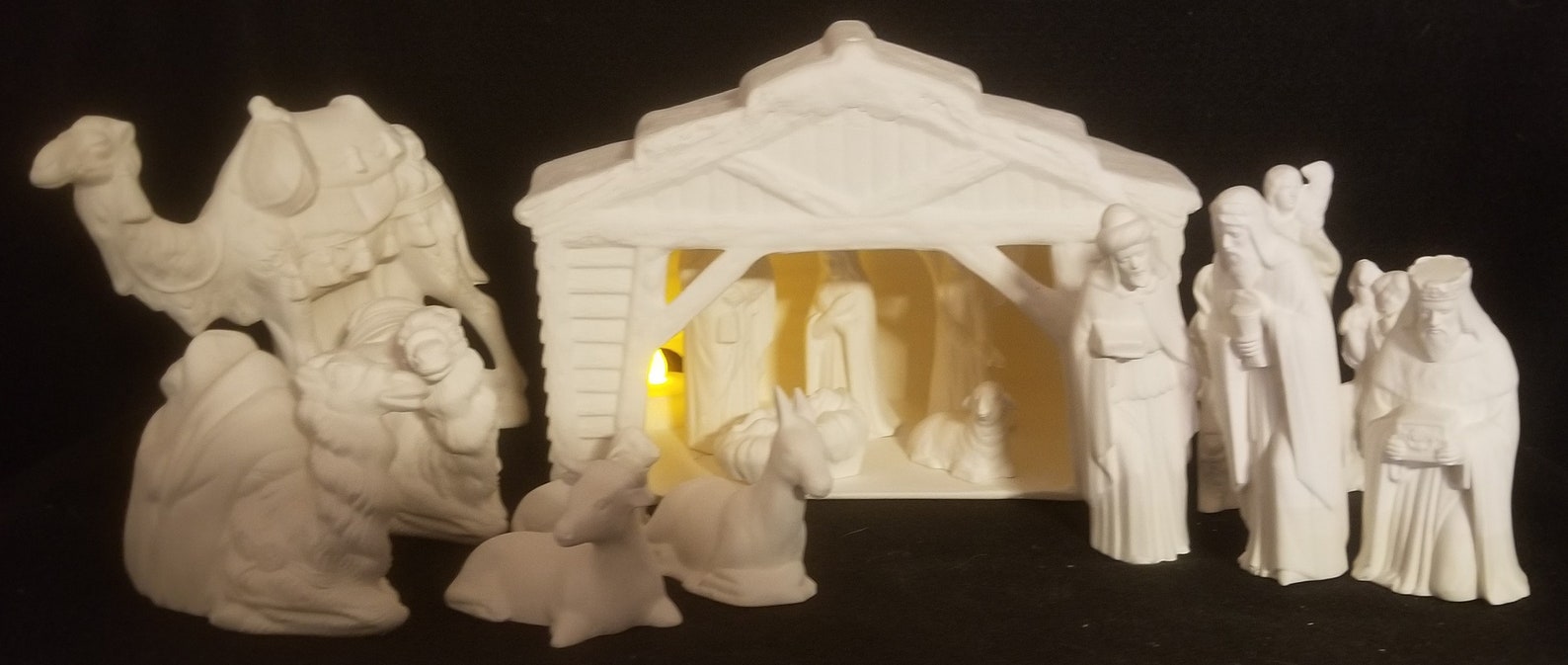 17 Piece medium Ceramic Bisque Nativity Scene With Stable Etsy