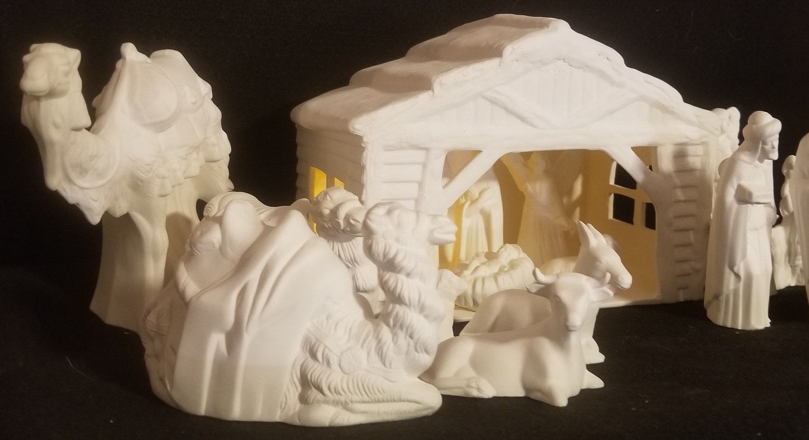 17 Piece medium Ceramic Bisque Nativity Scene With Stable Etsy