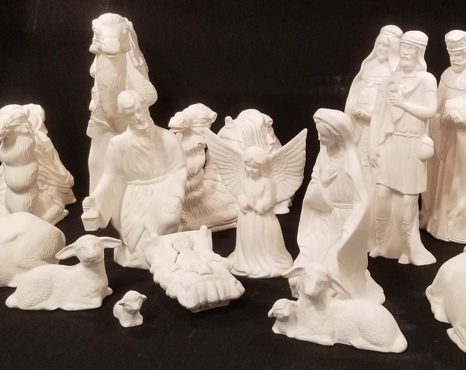 Large 17 Piece Ceramic Bisque Nativity Scene Etsy
