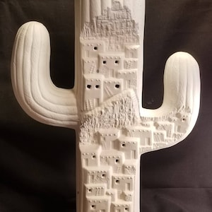 Light-up Saguaro Cactus with Adobe Village
