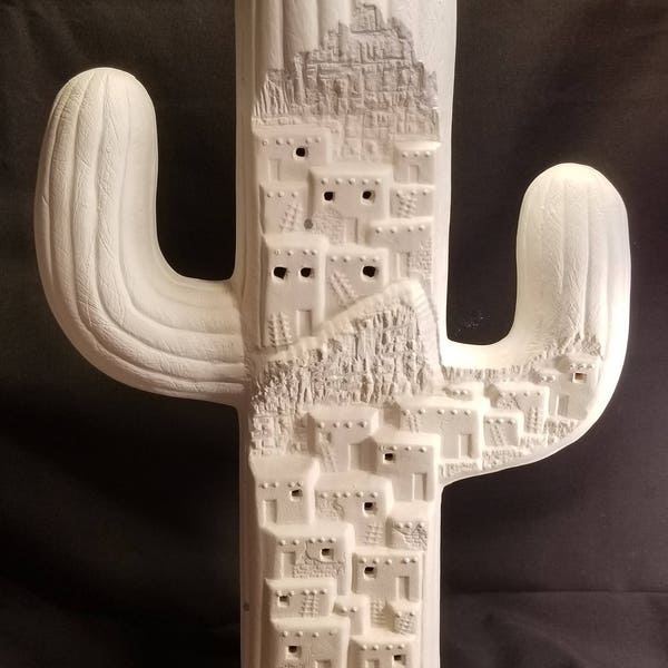 Light-up Saguaro Cactus with Adobe Village