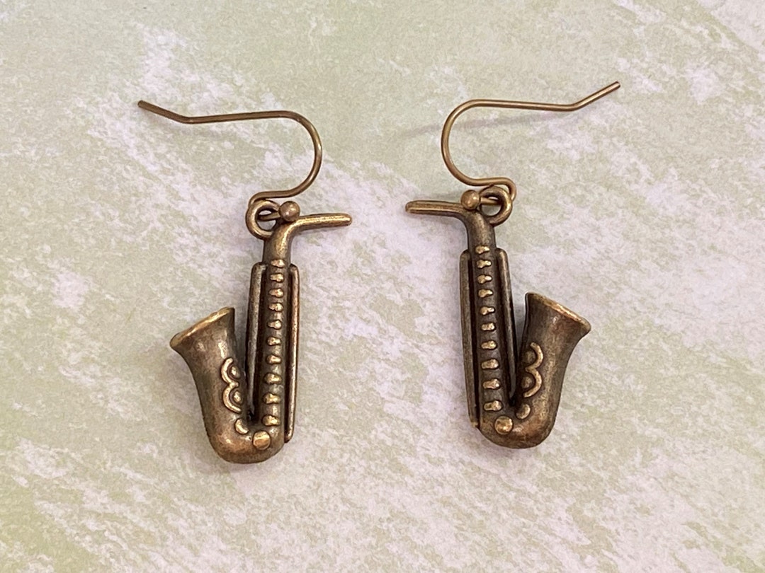 Saxophone Earrings Antique Bronze Saxophone Earrings Etsy