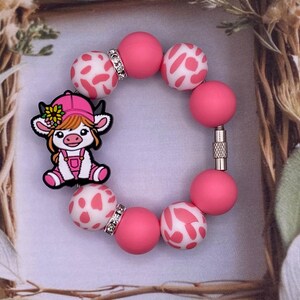 Highland Cow Tumbler Charm: Pink Overalls, Silicone Cup Accessory