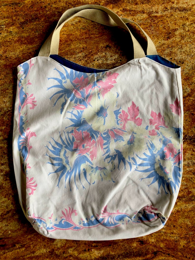 Vintage Tablecloth Market Bag Handmade Bag Vintage Tablecloth Farmers Market Bag Gardeners Gift