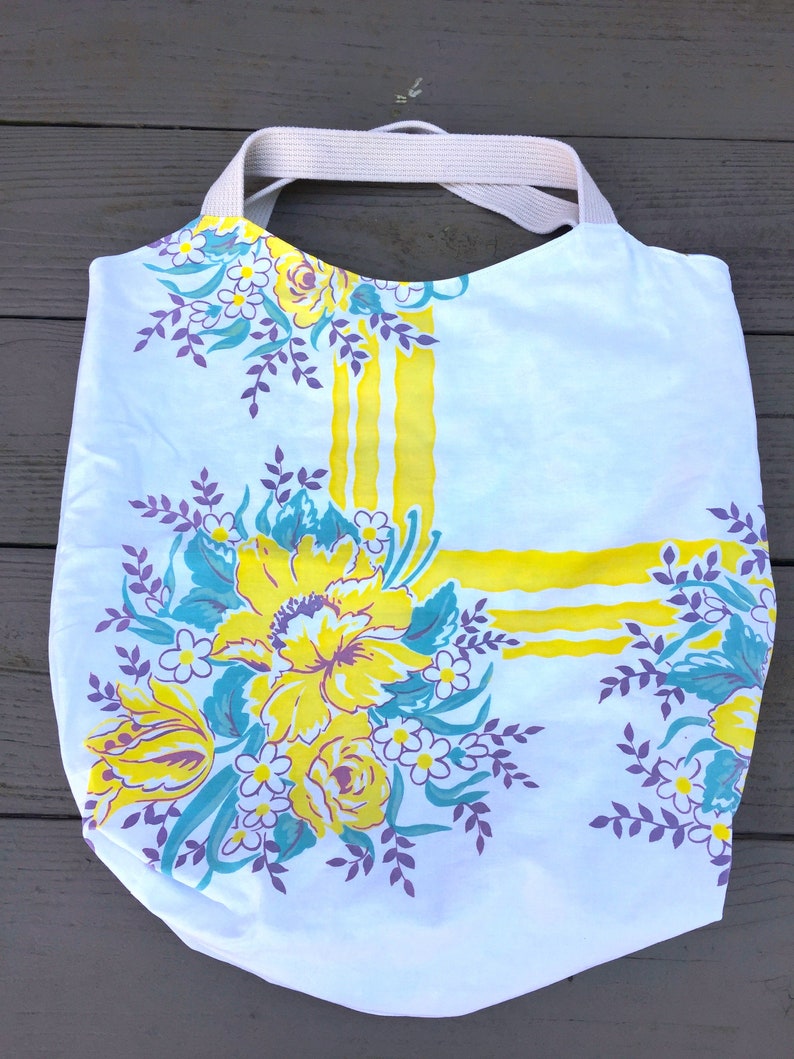 Vintage Tablecloth Market Bag Handmade Bag Vintage Tablecloth Farmers Market Bag Gardeners Gift