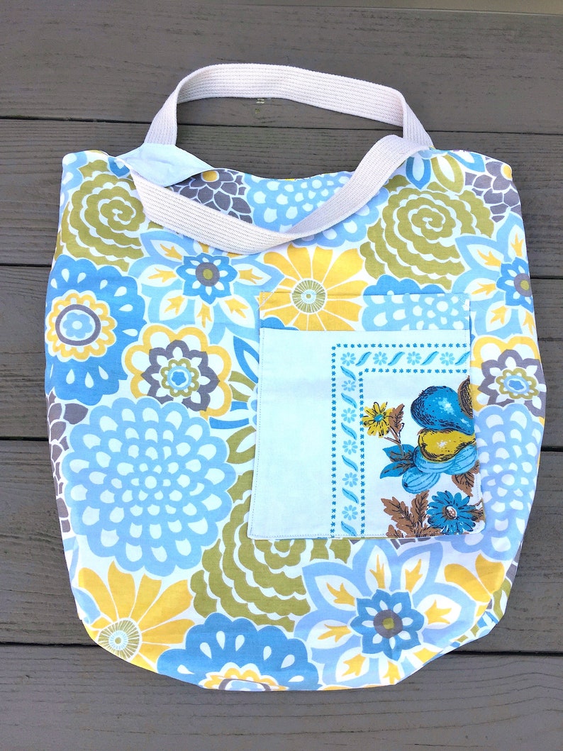 Vintage Tablecloth Market Bag Handmade Bag Vintage Tablecloth Farmers Market Bag Gardeners Gift