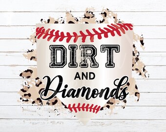 Dirt and Diamonds baseboll softboll med gepardtryck grafik PNG T-boll mamma direktnedladdning sublimering T-shirt design