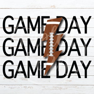 Game Day Football Lightning Bolt Png, Football Png, Sublimation Download, Printable, Stacked Football Design, Clipart Fall