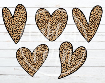 Set of 5 Cheetah Heart PNG Sublimation, Leopard Print hearts png files, Sublimation Designs Downloads, Cheetah Sublimation