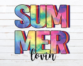 Summer Lovin Tie Dye Text PNG Instant Download Sublimation T-Shirt Design