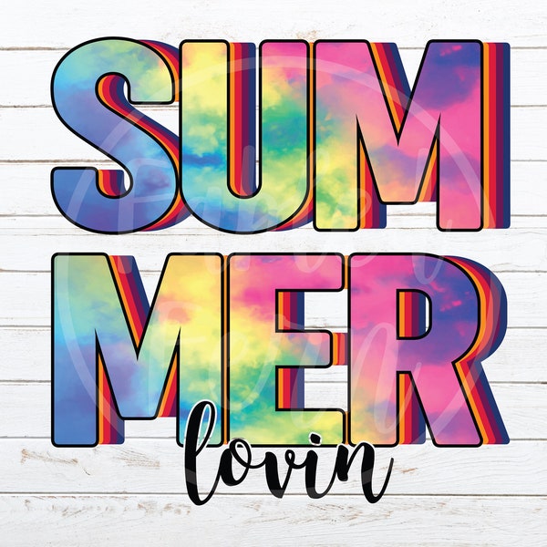 Summer Lovin Tie Dye Text PNG Instant Download Sublimation T-Shirt Design