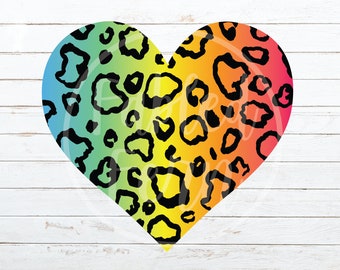 Rainbow Cheetah Print Heart PNG Leopard Print Heart Instant Download Sublimation T-Shirt Design
