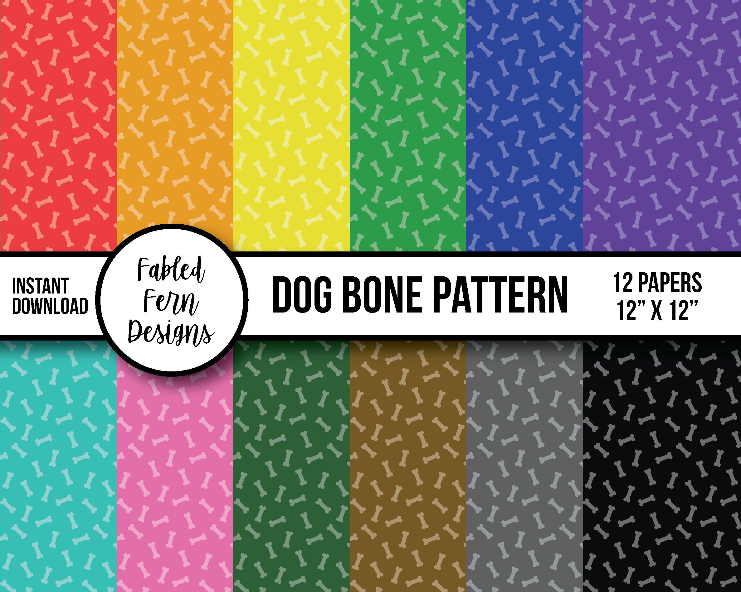 Dog Bone Pattern Paper 12 X 12 JPG Digital Etsy UK