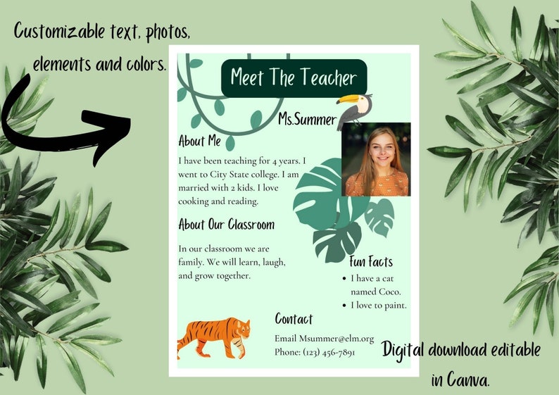 Jungle Meet the Teacher Editable Canva Template Colorful - Etsy
