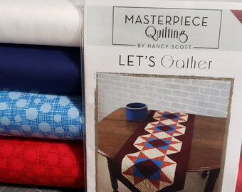 Patriotic Let's Gather Table Runner Kit + Paper Pattern Memorial Day Summer Picnic Decor