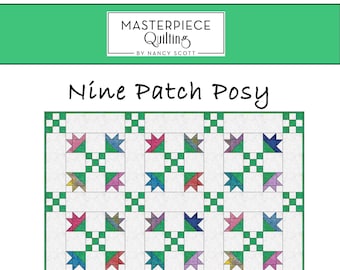 Nine Patch Posy PDF Digital Download Quilt Pattern Flower Spring Home Decor