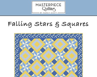 Falling Stars & Squares Quilt Print Pattern Blue Yellow Quilt Home Decor