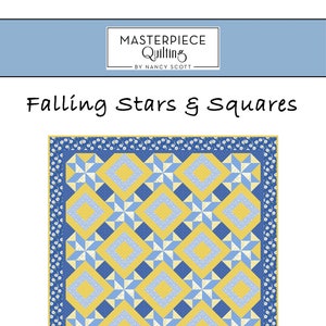 Falling Stars & Squares Quilt Print Pattern Blue Yellow Quilt Home Decor