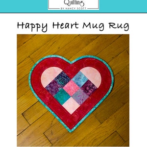 Happy Heart Mug Rug Quilt Muster PDF Digitaler Download Valentinstag Geschenk