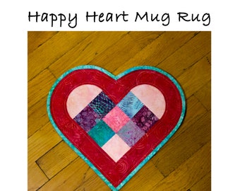 Happy Heart Mug Rug Quilt Pattern PDF Digital Download Valentines Gift