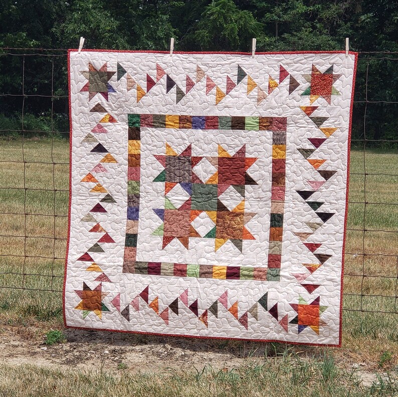 Autumn Stars Quilt Pattern PDF Digital Download Scrappy Fall Throw Home