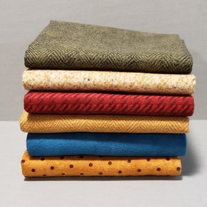 Flannel Fabric 6 Fat Quarters &quot;Our Pick&quot; Autumnal Colorway Rustic Quilts Primitive Decor